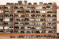 Shoes of people praying in front of the mosque, shoe rack