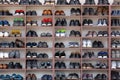 Shoes of people praying in front of the mosque, shoe rack