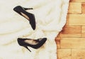 Shoes removed at home after work. legs are tired. Selective focus Royalty Free Stock Photo