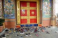 Shoes and sandals outside Kenchosum Lhakhang temple Royalty Free Stock Photo