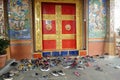 Shoes and sandals outside Kenchosum Lhakhang temple Royalty Free Stock Photo