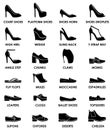 Shoes set. Types and styles of shoes executed as icons for fashion web.