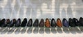 Shoes on the shelf in the store, men`s shoes are new Royalty Free Stock Photo