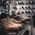 Shoes shop blurred background. closeup of fashionable shoes Royalty Free Stock Photo