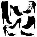 966 shoes, silhouettes of shoes, a set of black drawings, isolates on a white background Royalty Free Stock Photo