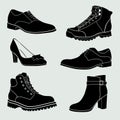 Shoes silhouettes. Various types of boots and shoes Royalty Free Stock Photo