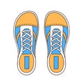 Shoes sneaker casual for male and female in flat style. Footwear yellow and blue color for shoe store logo. Vector Royalty Free Stock Photo