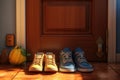 Shoes are standing near the front door