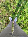 shoes stepping on the grass Royalty Free Stock Photo