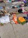 Shoes and teddy bears left on kingston city hall steps in memory of 215 children's graves found in kamloops Royalty Free Stock Photo