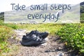 Shoes On Trekking Path, Take Small Steps Everyday