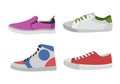 Shoes. Types of footwear. Mens or womens clothes for sport and casual wear. Side view of trendy sneaker and slip-on Royalty Free Stock Photo