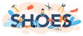 Shoes typographic header. Male and female character mending