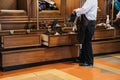 Shoeshine worker is cleaning the shoes Royalty Free Stock Photo