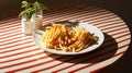 Shoestring fries are thin, crispy French fries that are cut into matchstick-like strips. Dramatic Shadow play.