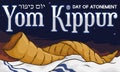 Shofar Horn over Tallit in a Dawn of Yom Kippur, Vector Illustration Royalty Free Stock Photo
