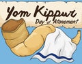 Shofar Horn with White Tallit and Scroll for Yom Kippur, Vector Illustration Royalty Free Stock Photo