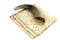 Shofar and matze bread Royalty Free Stock Photo
