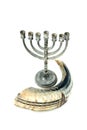 Shofar and menorah candlestick