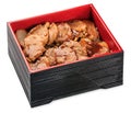 Shoga Yaki - Pork with rice in ginger sauce box isolated on whit