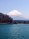 Shoji Lake, Mount Fuji, fishing boats, Japan Royalty Free Stock Photo