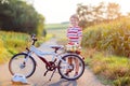 Shool kid boy having fun with riding of bicycle Royalty Free Stock Photo