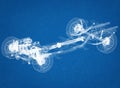 Car chassis and engine Design - Blueprint Royalty Free Stock Photo