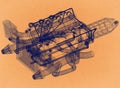 Car Engine Concept - Retro Architect Blueprint Royalty Free Stock Photo