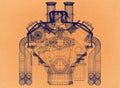 Car Engine Concept - Retro Architect Blueprint Royalty Free Stock Photo