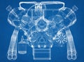 Car Engine Design Architect Blueprint Royalty Free Stock Photo