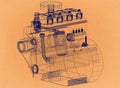 Car Engine - Retro Architect Blueprint Royalty Free Stock Photo