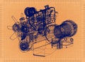 Car Engine - Retro Blueprint Royalty Free Stock Photo