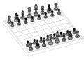 Chess board with figures 3D blueprint - isolated Royalty Free Stock Photo