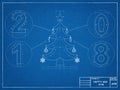 Christmas Tree 2018 Blueprint Royalty Free Stock Photo