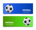 Shoot 3D realistic ball soccer football on the net goal with blue and green background for banner design template Royalty Free Stock Photo