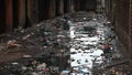 Shoot of Dirty Garbage underline in ally of buildings in chawl system buildings, mumbai city, India.