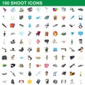 100 shoot icons set, cartoon style