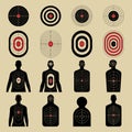 Shoot target. Geometrical forms and human silhouettes for shooting room with military weapons recent vector targets for