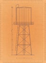 Water Tower - Retro Blueprint