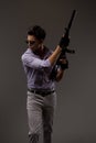 Shooter with automatic rifle Royalty Free Stock Photo