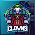 Shooter Clown mascot esport logo design illustrations vector template, Joker logo for team game streamer youtuber banner twitch Royalty Free Stock Photo