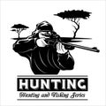 Shooter - man aims with a rifle. Hunting illustration in the engraving style Royalty Free Stock Photo