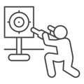 Shooter and target thin line icon, self defense concept, shooting range sign on white background, training in shooting Royalty Free Stock Photo