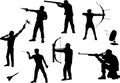 Shooters silhouettes in different poses Royalty Free Stock Photo