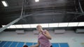 Shooting from the bottom: woman playing the tennis table