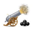 Shooting Cannon and Cannonballs Royalty Free Stock Photo