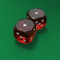 Shooting craps or dice on green felt background