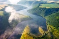 Shooting from a drone with a view of the winding canyon of the Dniester River. Ukraine, Europe Royalty Free Stock Photo