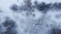 Shooting from a drone in winter forests and fields