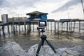 The camera display showing in viewfinder the fisherman hut